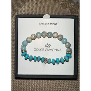 NIB NEW Dolce Giavonna Gebuine Stone Turquoise Stones with Rhinestone Bracelet